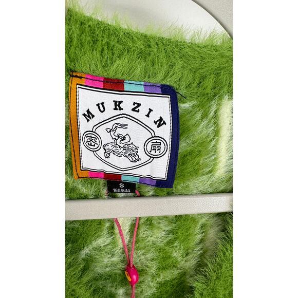 Mukzin Green Fuzzy Eyelash Sweater Vest Womens Small New V Neck Sleeveless - Picture 2 of 7